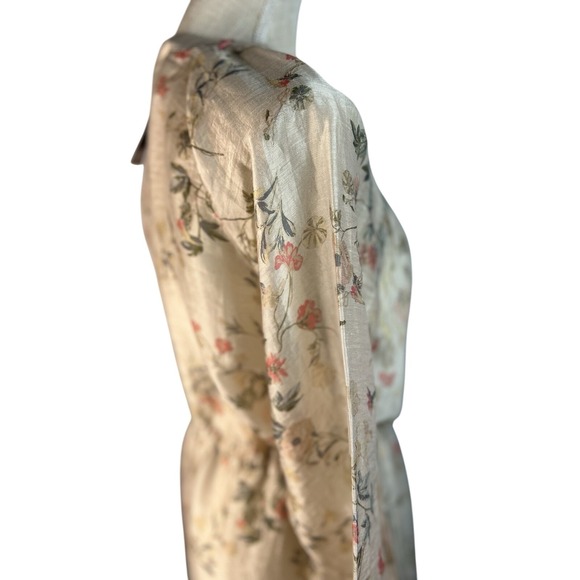 J Jill Linen Blend Sheer Floral Jacket Tunic Top M Barley Long Sleeve w/ Pockets - Picture 11 of 11